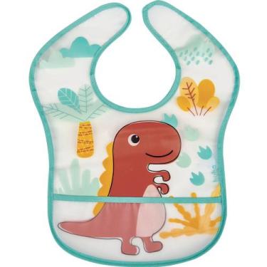 Imagem de Babador plástico com bolso pega migalhas e ajuste buba - dino