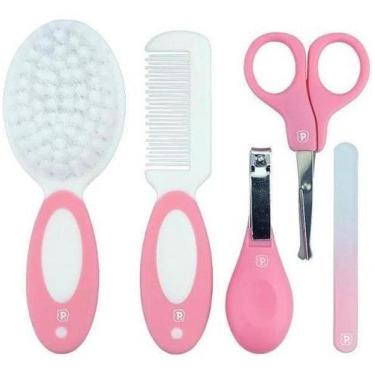 Imagem de Kit Higiene Bebê 5 peças rosa Cortador de unha, Tesoura, Lixa, pente e