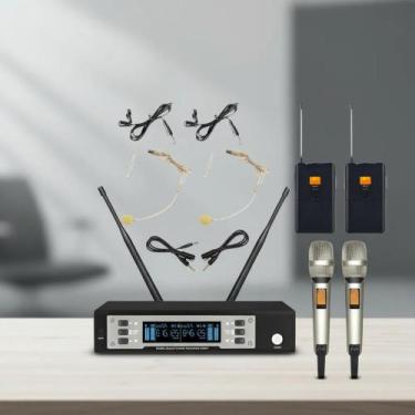 Imagem de Microfone Leikozic Uhf 6 Em 1 Duplo Mão Lapela E Auricular Preto