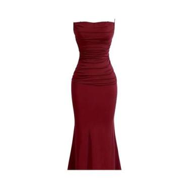 Imagem de Vestido Feminino Elegante Sem Mangas Com Detalhes Franzidos, Cor Sólid