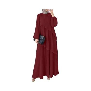 Imagem de Vestido Abaya Elegante Com Mangas Em Patchwork Para Mulheres, Maxi Com