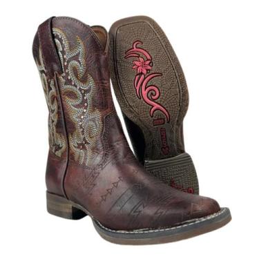 Imagem de Bota Texana Feminina Goyazes Couro Dallas Pinhão Bico Quadrado Flex Re