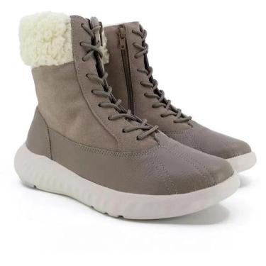 Imagem de Tênis Feminino Usaflex Cano Médio Abotinado Botinha Couro, 36, Taupe