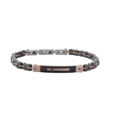 Imagem de Bracelete Masculino em Aço com Placa Rose e Zircônia Negra  Gomos Blac