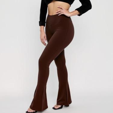 Imagem de Calça Feminina Flare Bailarina Boca de Sino Malha Crepe Cintura Alta -