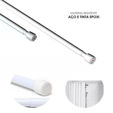 Imagem de Barra Extensivel para Cortina de Box de Banheiro Ajustavel 0,90cm a 1,40m Instalação sem Furos Branco Maxeb