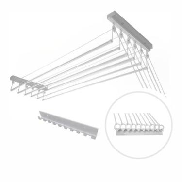 Imagem de Varal de Teto Individual 150cm x 10 Varetas Em Alumínio Branco Varalto