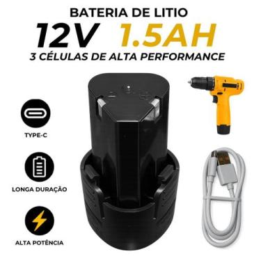 Imagem de Bateria De Lítio 12V 1.5Ah 3 Celulas Universal Para Parafusadeira Fura