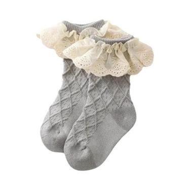 Imagem de Meias De Algodão Com Renda Para Bebês Meninas, Meias Longas Com Babado