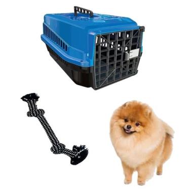 Imagem de Caixa Transporte Dog Pequeno N1 Azul + Mordedor Nó Chalesco - MecPet