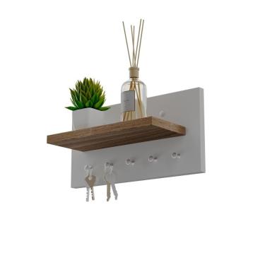 Imagem de Porta Chaves Minimalista Organizador com 5 Pinos Branco e Freijo Mercado das Prateleiras 30CM