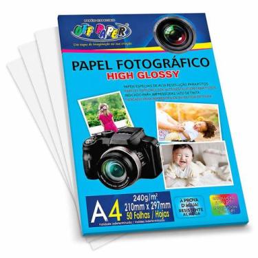 Imagem de Papel Fotográfico 240g A4 High Glossy Branco Alto Brilho Off Paper Pac