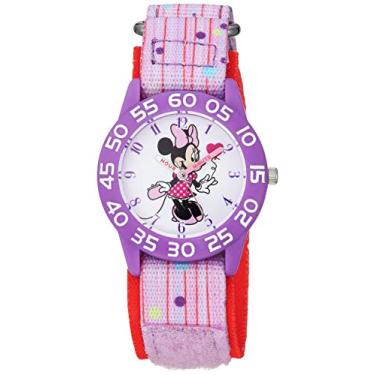 Imagem de Disney Relógio analógico de quartzo Minnie Mouse com pulseira de nylon, roxo, 16 (modelo: WDS000748)