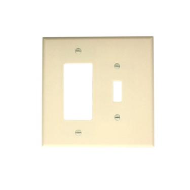 Imagem de Leviton 82605 2-Gang 1-Interruptor 1-Decora/GFCI Espelho de parede, grande, térmico, suporte de dispositivo, amêndoa