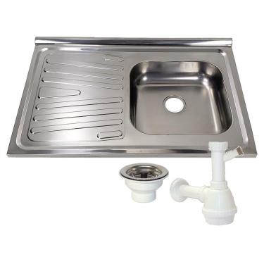 Imagem de Pia Inox Fabrinox PSD800D 80x52cm, cuba direita, válvula e sifão