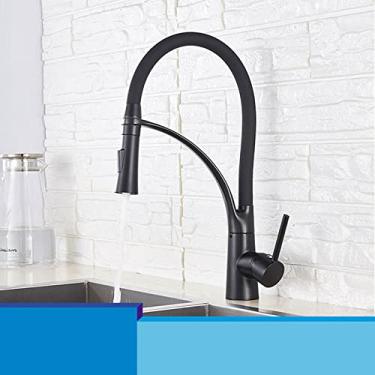 Imagem de Chrome/níquel/preto/ouro de borracha torneira misturador torneira 360 graus rotação pull down fluxo pulverizador torneiras de cozinha, preto, China