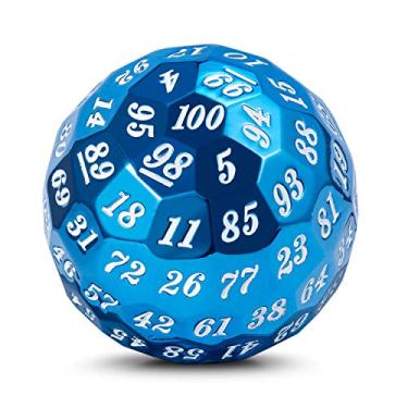 Imagem de Conjunto de dados DNDND Blue D100, matriz de metal único com 100 lados com caixa de metal e bolsa de veludo para jogos de mesa (azul com número branco)