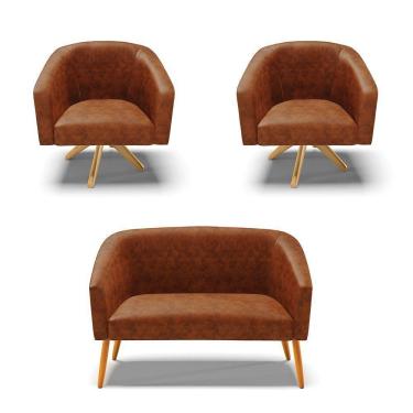 Imagem de Kit 1 Namoradeira E 2 Poltronas Nozes Base Madeira