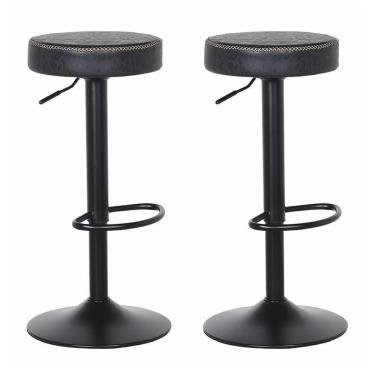 Imagem de 2 Banquetas Estofadas Giratória Viena Preto Vintage