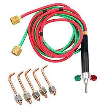 Imagem de YaeTek Jewelry Micro Mini Gas Kit de solda de lanterna de solda de lanterna pequena com 5 pontas de solda para cilindros de oxigênio, mangueiras - acetileno para joalheiros