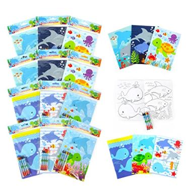 Imagem de TINYMILLS Sea Animals Ocean Life livros de colorir com giz de cera lembranças de festa, conjunto com 12