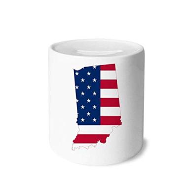 Imagem de DIYthinker Illinois USA Map Stars Stripes Flag Shape Money Box Saving Banks Ceramic Coin Case Kids Adults