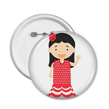 Imagem de Flor vermelha vestido espanhol desenho animado alfinetes crachá botão emblema decoração acessório 5 peças