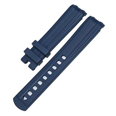 Imagem de CZKE 19mm 20mm 21mm extremidade curvada pulseira de relógio de borracha fluorosa apto para Omega Speedmaster Moon Watch para Seamaster 300 AT150 pulseira macia (cor: azul sem fivela, tamanho: 20mm)
