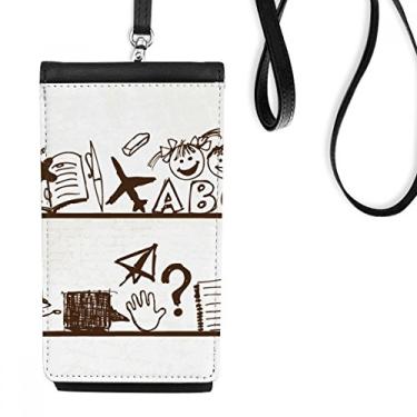 Imagem de Carteira infantil com ilustração fofa para estante de livros e telefone com bolso preto para pendurar