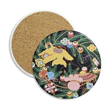 Imagem de Pintura de cultura japonesa folha flor porta-copos caneca caneca de proteção de mesa pedra absorvente