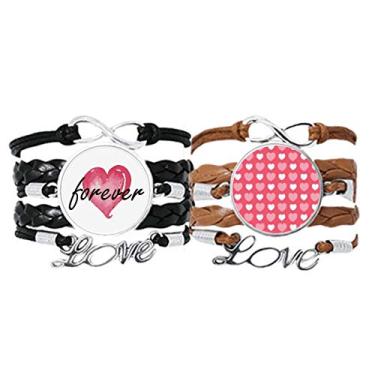Imagem de Pulseira de mão para o Dia dos Namorados Rosa e Branco Coração com corda de couro Forever Love Conjunto duplo