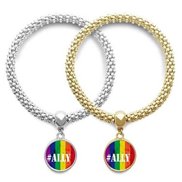 Imagem de DIYthinker Pulseira Ally LGBT com estampa de arco-íris, pingente, joia para presente de casal