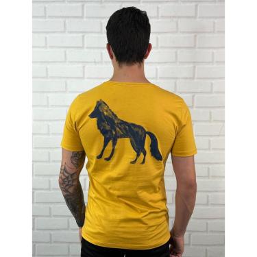 Imagem de Camiseta Acostamento Básica Lobo nas Costas Amarelo Malta - M - Amarelo-escuro-Masculino