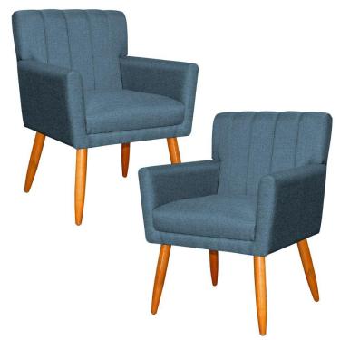 Imagem de Kit 2 Poltronas Decorativa para Sala de Estar Cecília Linho Azul - Montanaris Decor