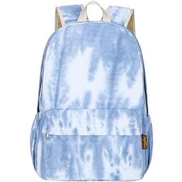 Imagem de Mochila escolar de lona, estilo ranibow, unissex, de lona, com zíper, mochila universitária para adolescentes e meninas, mochila casual de viagem, Azul, Laptop