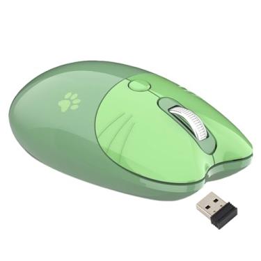 Imagem de Mouse Sem Fio, BT5.1 2,4 GHz Dual Mode Portátil Bonito Formato de Gato Mouse de Computador, Clique Silencioso Ajustável DPI Auto Sleep Fashion Mouse Portátil para Meninas (Verde)