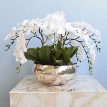 Imagem de Arranjo De Flores Com 6 Orquídeas Brancas Realistas Artificia
