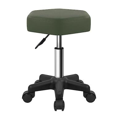 Imagem de FURWOO Tamborete hexagonal ajustável em altura com rodas para salão de spa, massagem, verde