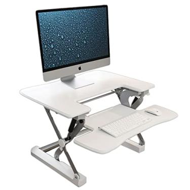 Imagem de Conversor de mesa de pé de 89 cm W, elevação de mesa ajustável em altura com bandeja de teclado destacável, serve para monitores duplos, elevador de mesa de pé para escritório em casa (cor: A,