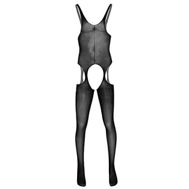 Imagem de ZUYPSK Meia-calça masculina Open Files arrastão de peça única macacão meias roupa íntima roupa de dormir, Preto, One Size