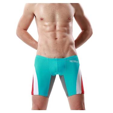 Imagem de Shorts de natação masculino slim fit elástico secagem rápida cor costura sunga calções...