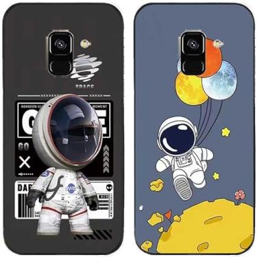 Imagem de 2 peças fashion astronauta impresso TPU gel silicone capa de telefone traseira para Samsung Galaxy todas as séries (Galaxy A5 2018 / A8 2018)
