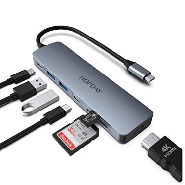 Imagem de Adaptador USB C 7 em 1 HOPDAY USB C, monitor duplo USB C para HDMI para MacBook Pro/Air, HP, Dell, Surface, estação de ancoragem USB C multiportas (4K HDMI, 100W PD, 2 USB A 3.0, USB C 3.0, leitor de