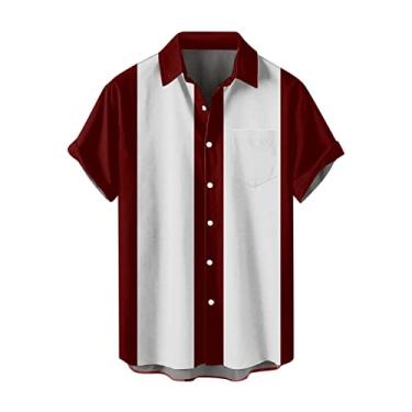 Imagem de Camisa Havaiana Masculina Divertida Casual Manga Curta Camisa Havaiana de Botão Listrado Férias Vintage Camisas de Seda para Homens, 0114D - branco, P