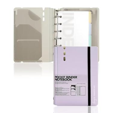 Imagem de CAGIE Caderno A7 com 6 anéis com divisórias, fichário recarregável com bolsos, papel de recarga inclui páginas pautadas quadradas e pontilhadas, 10 x 14 cm (roxo claro, página A7 a cada hora e