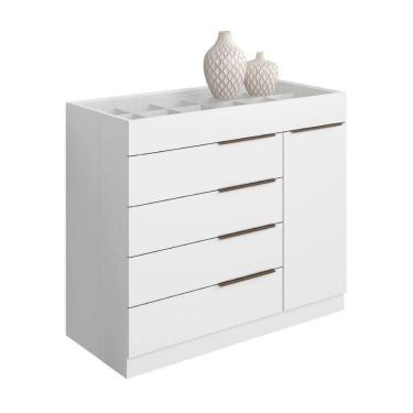 Imagem de Cômoda 5 Gavetas Com Porta Joias Organizador Tampo De Vidro Sevilha Aramóveis Branco