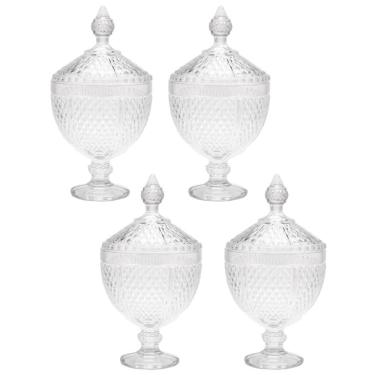Imagem de Kit 4 Potiches de Cristal com Pé Bico de Jaca Perseu Lyor Bomboniere com Tampa Pote