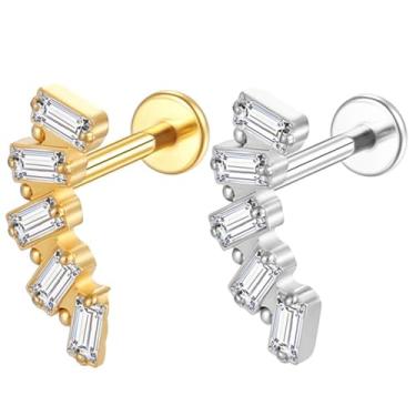 Imagem de LOMISS Brinco Piercing Titanio Piercing Helix Conch Piercing Orelha Tragus Cluster Titânio Pvd Zircônia Retangular Helix Tragus Conch Nariz Boca Medusa (Dourado)