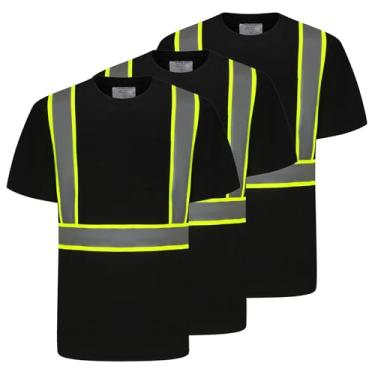 Imagem de wefeyuv 3 peças - Camisetas de alta visibilidade de secagem rápida com bolso e 3 tiras refletivas de malha de manga curta Hi Vis Construction Work Class 2 Shirt para homens/mulheres, preta G