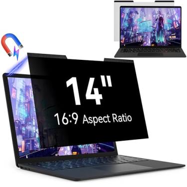 Imagem de Tela magnética de privacidade para laptop de 14 polegadas para monitor de computador 16:9, protetor de filtro de luz azul antirreflexo removível, escudo de privacidade de 14 polegadas compatível com